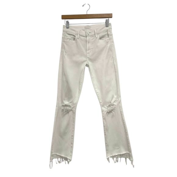 MOTHER Insider Crop Step Fray Mini Flare Bootcut Jeans Cracked Slipper - Size 25 - Picture 13 of 13